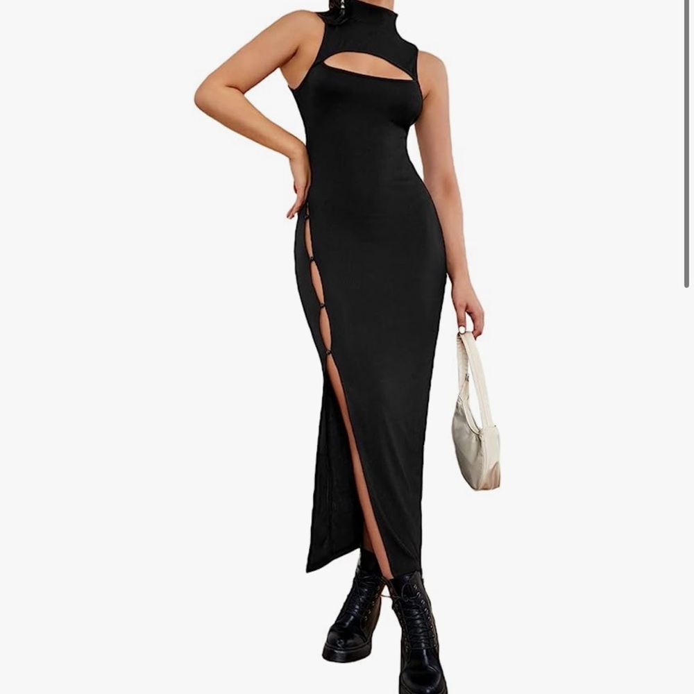 Black maxi slit dress